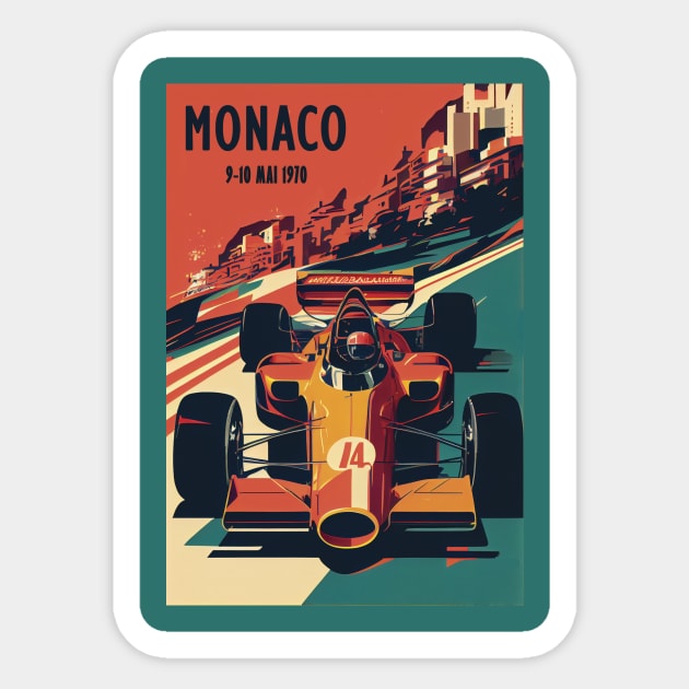 1970 Monaco Grand Prix Racing Travel Poster Sticker by GreenMary Design